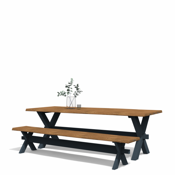 X-frame rustic dining table 